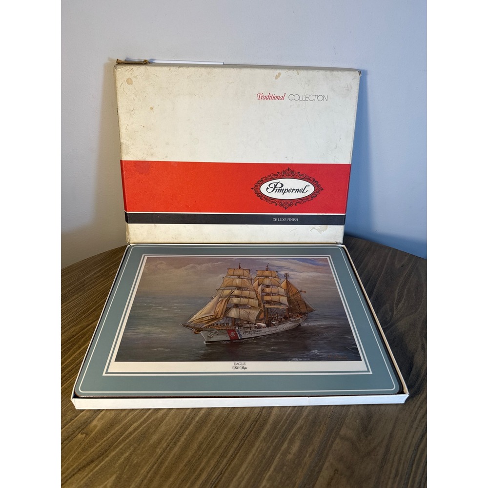Vintage Pimpernel Placemats Set of 4 Tall Ships Blue Green Nautical Cork - Picture 7 of 8